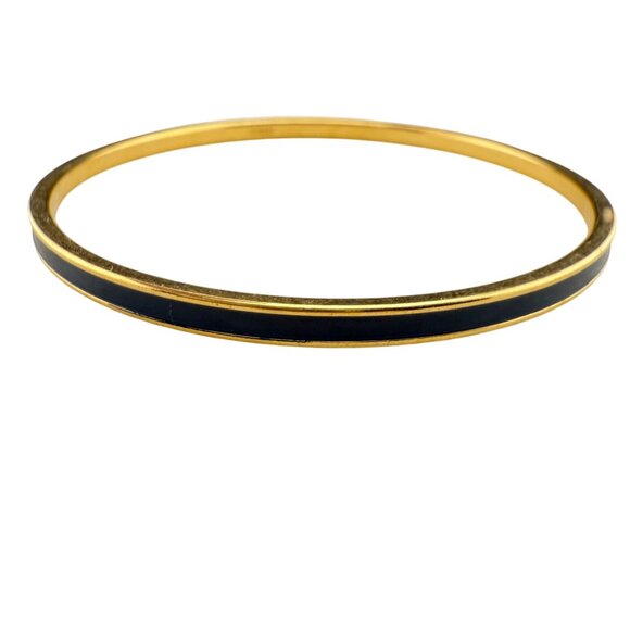 Vintage Monet Gold-Tone Bangle Bracelet With Blue Enamel Trim - Picture 3 of 5